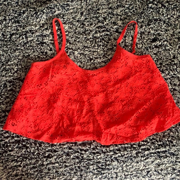 Bright coral flowy lacy crop - Picture 1 of 1